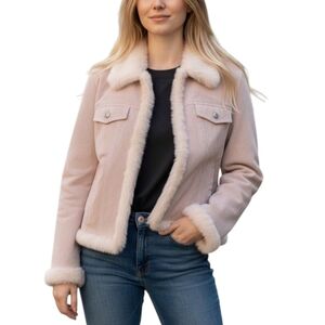Y2K Wilson’s Leather Maxima Blush Pink Suede Jacket Genuine Rabbit Fur Trim L